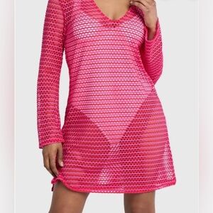 Time and Tru Pink Crochet Swim Cover-Up